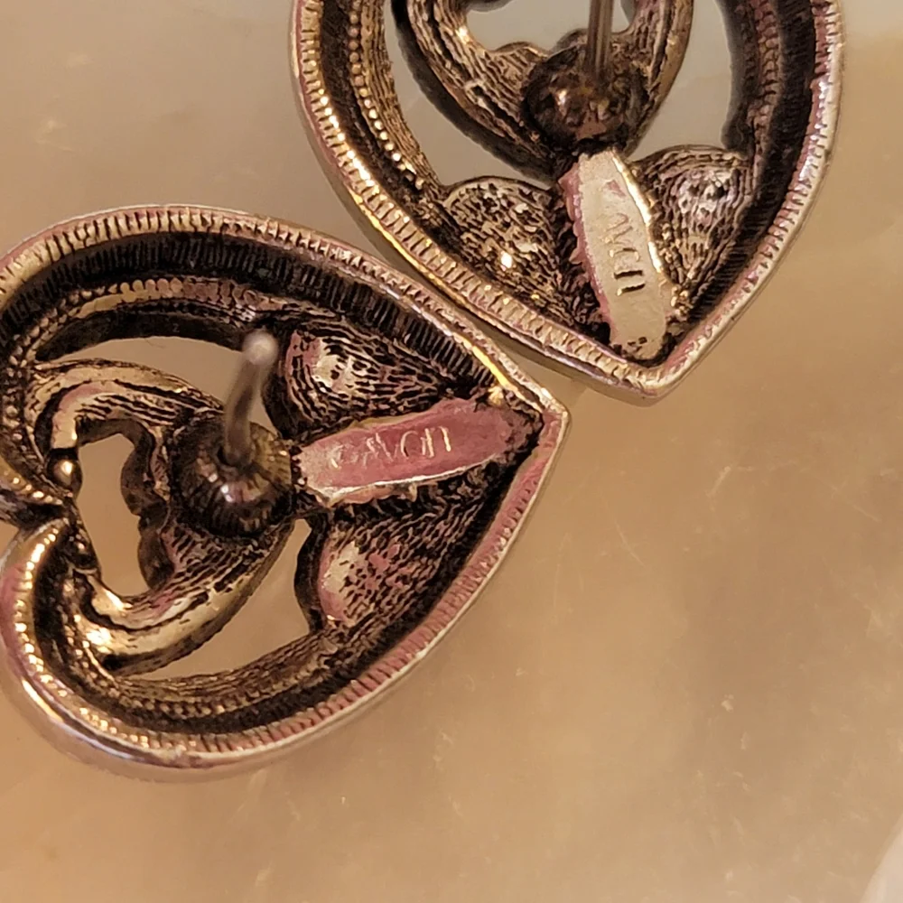 1994 Vintage Avon Elegant Era Crystal Heart Faux Marcasite and Amethyst Earrings